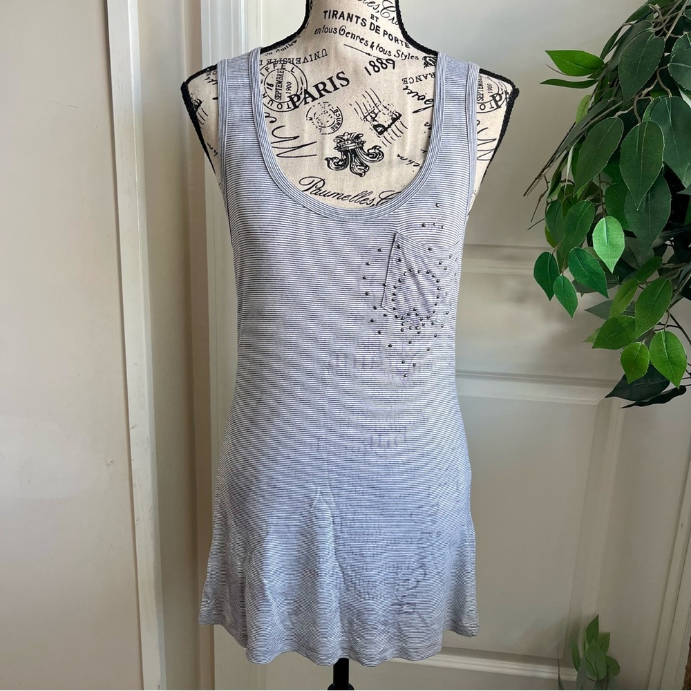 Mandee Y2K Racerback Stripe Rhinestone Studded Tank Top Black White Sz L